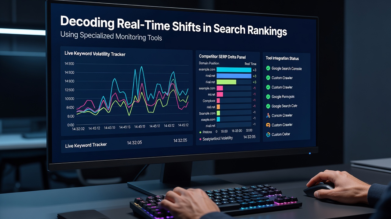 Close-up of keyword ranking trend graphs showing hourly position fluctuations captured by monitoring software